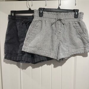 Striped and Solid Women's Shorts Set of 2 pairs dark gray/ gray and white